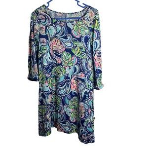 Lilly Pulitzer Dress Womens XS Edna Swing Shift Waterfall Hem Blue Floral